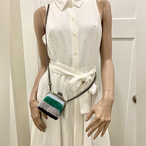 Handmade Real Shearling Colorblock Kisslock Small Clutch/Coin Pouch/Crossbody - Picture 1 of 11